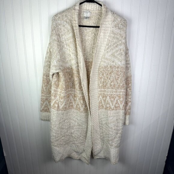 JOIE Neutral Cream Nordic Printed Open Longline Cardigan Size Medium - Picture 1 of 5